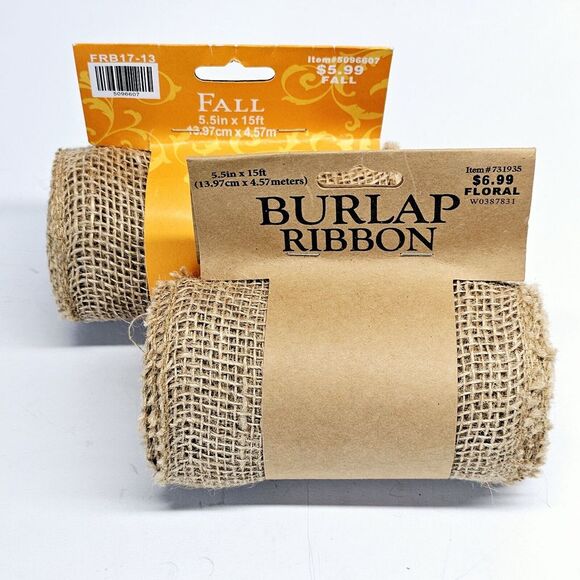 Brown Burlap Ribbon 5.5 In X 15 Ft Arts‎ Crafts Wreath Making 2 Rolls Total Jute - Picture 1 of 8